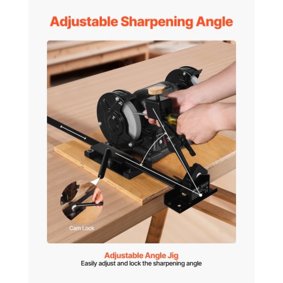 VEVOR Pro Grind Sharpening System, Multi-Grind Sharpening Jig για 152mm & 203mm Bench Grinder - με πλατφόρμα Jig, Tool Rest Bar, Setup Block, Mitre Slide, Micro Bevel Block, για εργαλεία ξυλουργικής