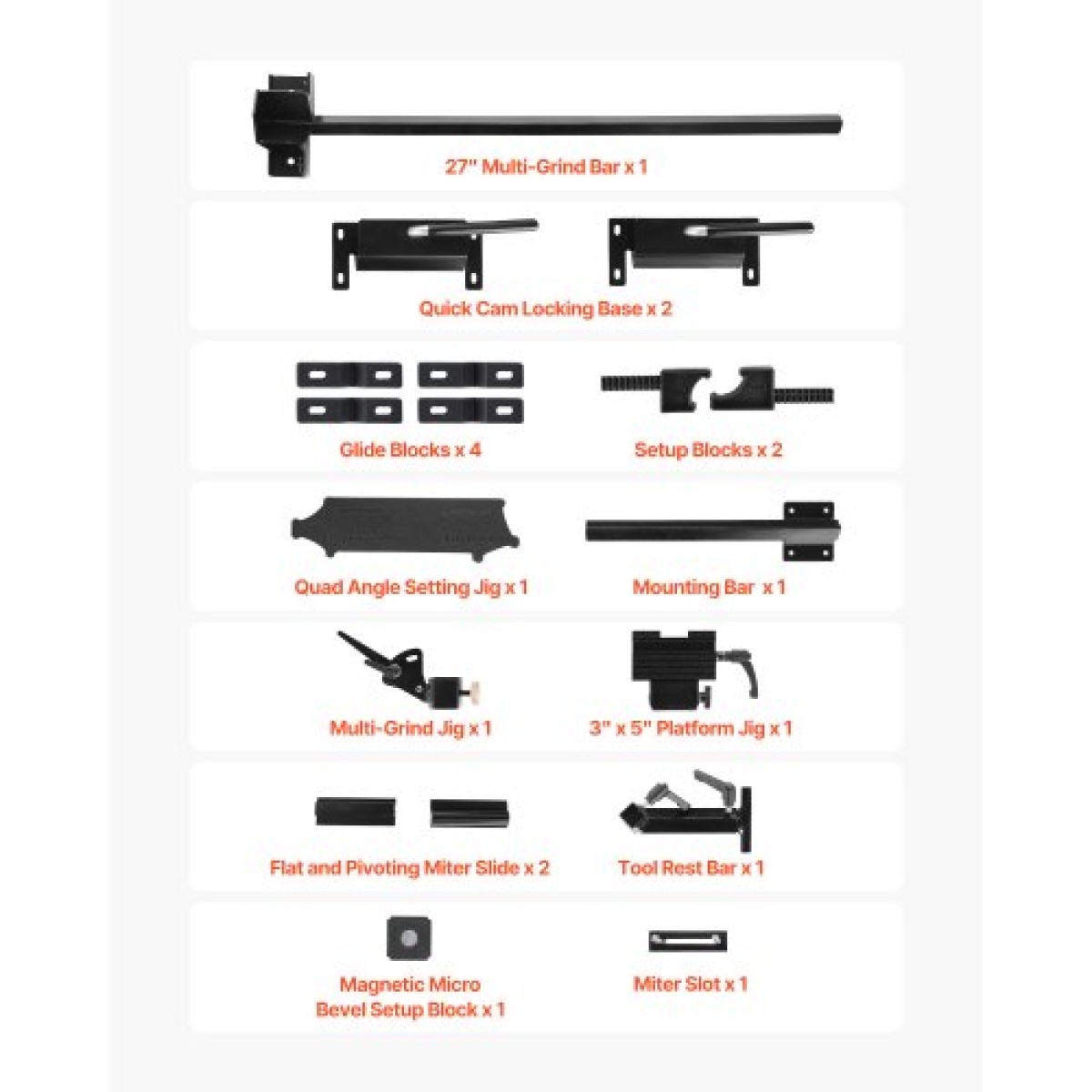VEVOR Pro Grind Sharpening System, Multi-Grind Sharpening Jig για 152mm & 203mm Bench Grinder - με πλατφόρμα Jig, Tool Rest Bar, Setup Block, Mitre Slide, Micro Bevel Block, για εργαλεία ξυλουργικής