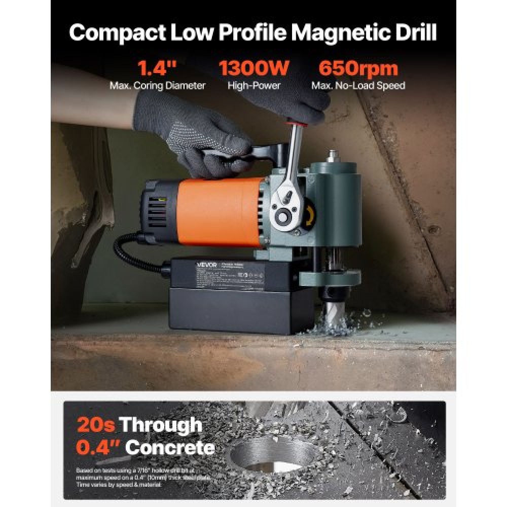 VEVOR Low Profile Magnetic Drill Press Mag Drill Press 1300 W 35 mm Boring Dia