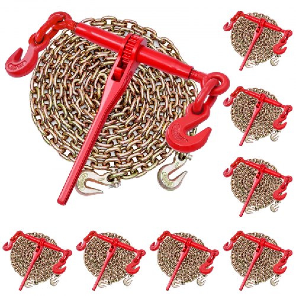VEVOR Ratchet Chain Binder 3/8 in x 10 ft G80 Chains Load Binder for Hauling