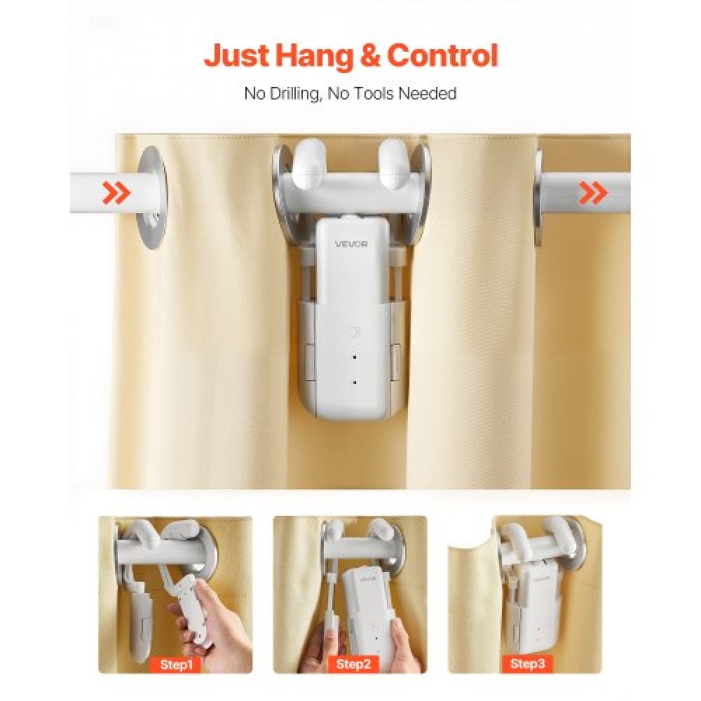 VEVOR Automatic Curtain Opener, APP and Remote Control, Hub Included, Electric Smart Curtain Opener Compatible with Alexa and Google Home, Timed Opening and Closing, Silent Mode, for Roman Rods