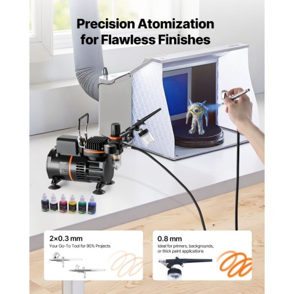 Σετ VEVOR Airbrush Kit, 1/6 HP, Air Brush Kit με αεροσυμπιεστή, 3 Dual-Action Professional Airbrushes with 3 Tips, Hose, Acrylic Paint, 2 Fans, Low Noise, for Cake Decorating, Model Painting, Nail Art