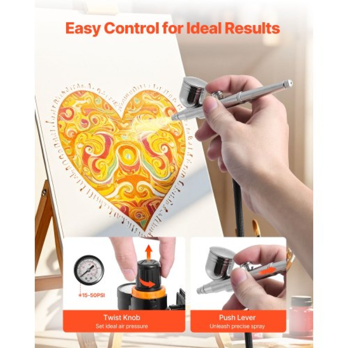 Σετ VEVOR Airbrush Kit, 1/6 HP, Air Brush Kit με αεροσυμπιεστή, 3 Dual-Action Professional Airbrushes with 3 Tips, Hose, Acrylic Paint, 2 Fans, Low Noise, for Cake Decorating, Model Painting, Nail Art