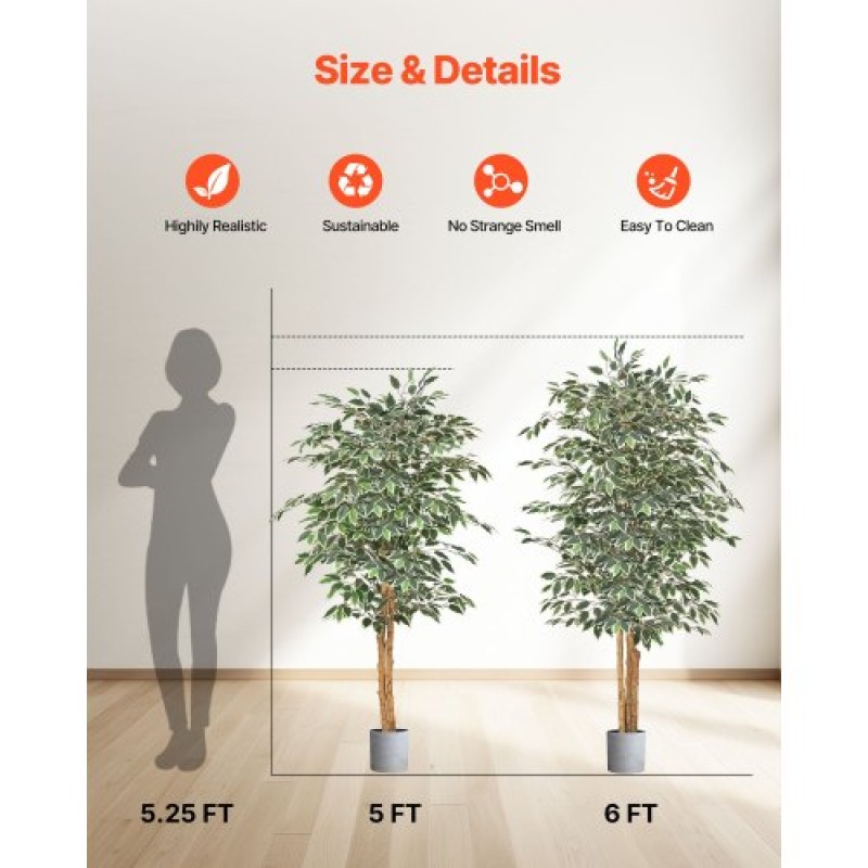 VEVOR Τεχνητό δέντρο Ficus 150 cm με Μαύρη γλάστρα, Ψηλό φυτό Faux Ficus με κορμό από φυσικό ξύλο και ρεαλιστικά πράσινα φύλλα, ψεύτικο μεταξωτό δέντρο εσωτερικού χώρου για διακόσμηση σπιτιού, γραφείου, σαλονιού ή γωνίας