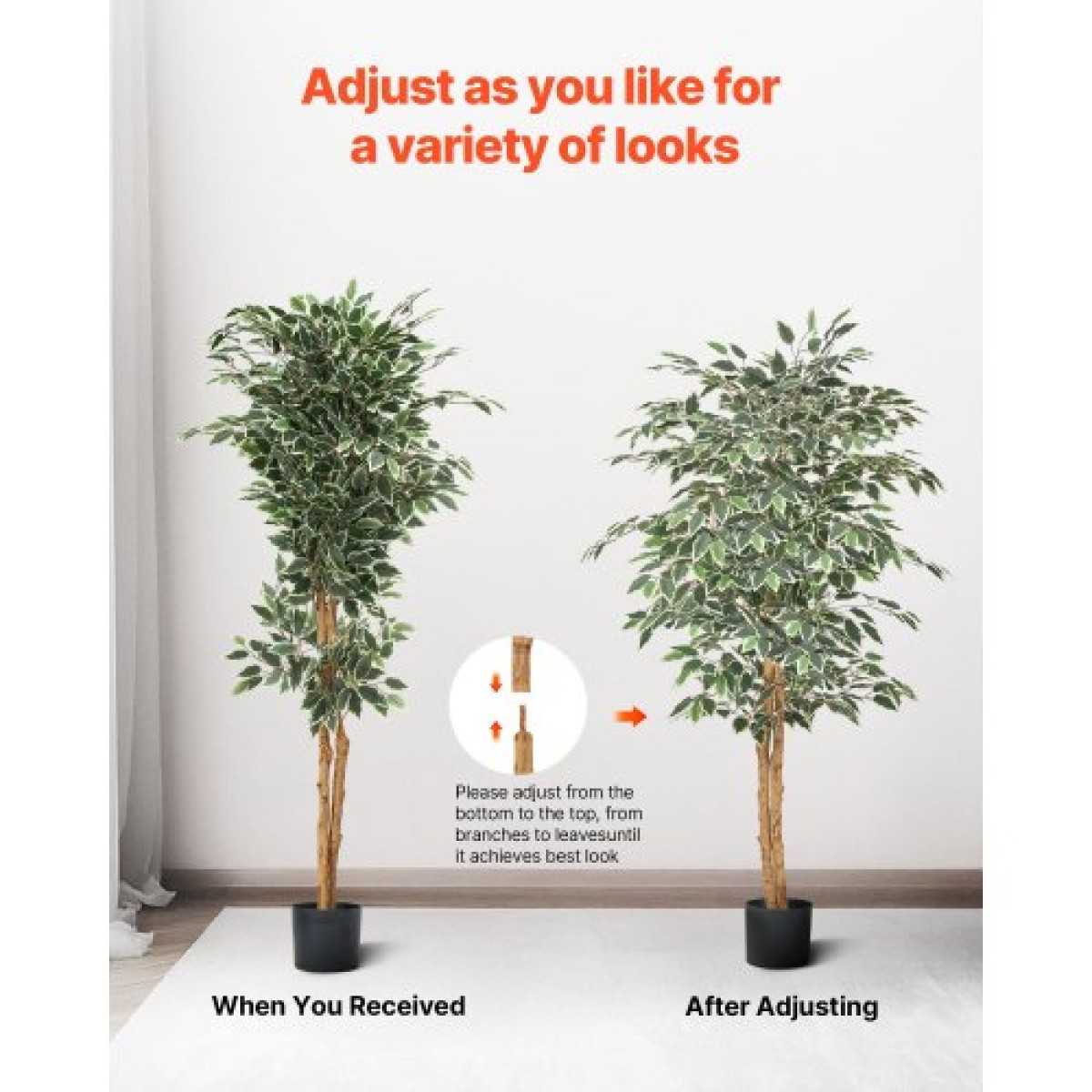 VEVOR Τεχνητό δέντρο Ficus 150 cm με Μαύρη γλάστρα, Ψηλό φυτό Faux Ficus με κορμό από φυσικό ξύλο και ρεαλιστικά πράσινα φύλλα, ψεύτικο μεταξωτό δέντρο εσωτερικού χώρου για διακόσμηση σπιτιού, γραφείου, σαλονιού ή γωνίας