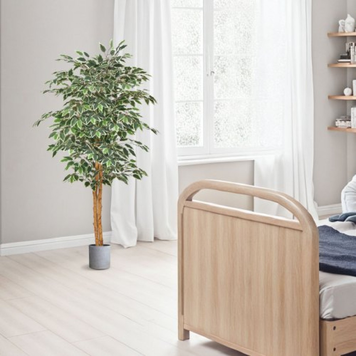 VEVOR Τεχνητό δέντρο Ficus 150 cm με Μαύρη γλάστρα, Ψηλό φυτό Faux Ficus με κορμό από φυσικό ξύλο και ρεαλιστικά πράσινα φύλλα, ψεύτικο μεταξωτό δέντρο εσωτερικού χώρου για διακόσμηση σπιτιού, γραφείου, σαλονιού ή γωνίας