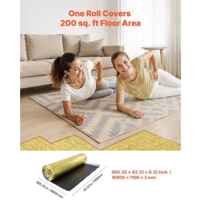 VEVOR Floor Underlayment 18.6 m² Roll 3mm Vapor Barrier Soundproofing Gold