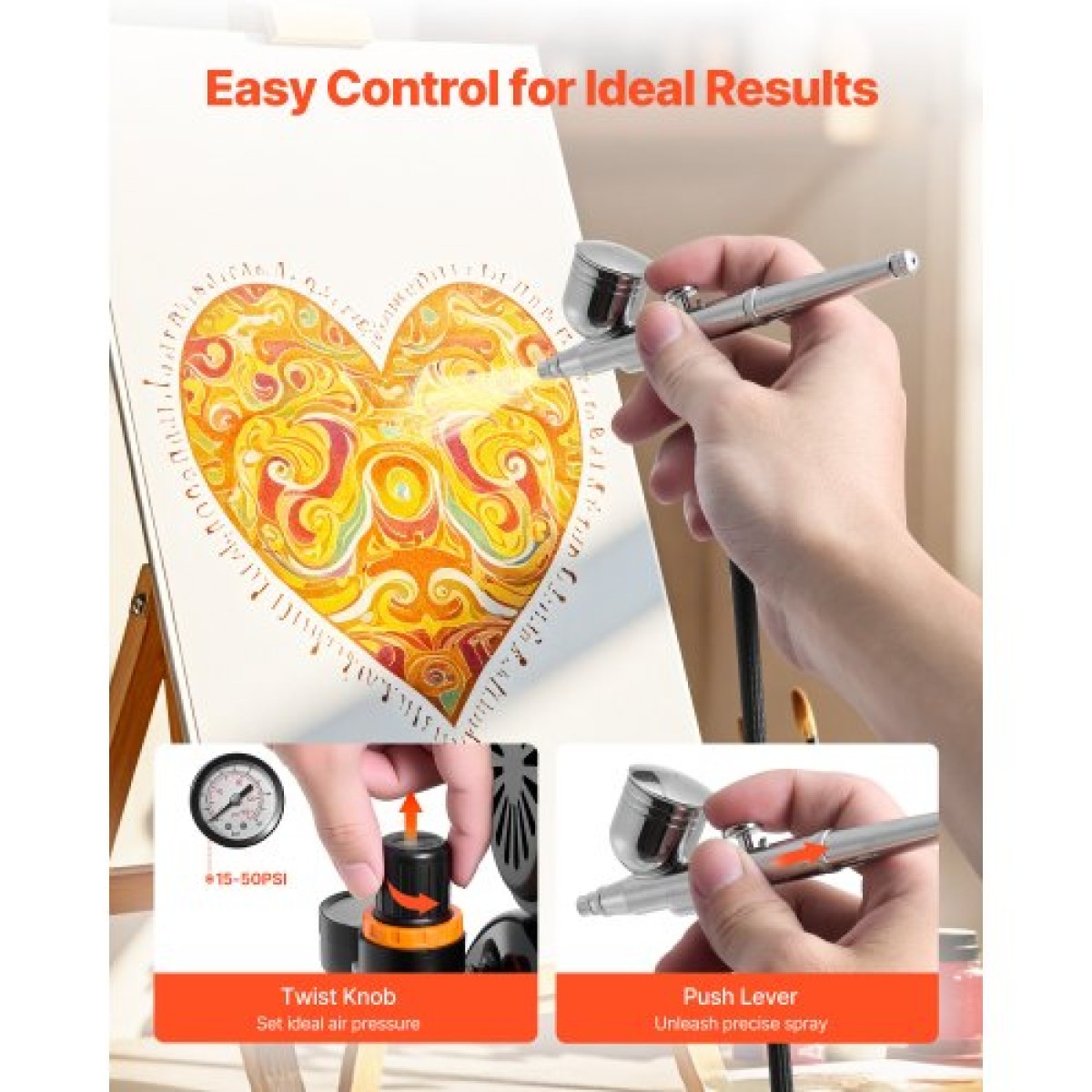 Σετ VEVOR Airbrush Kit, 1/6 HP, Air Brush Kit με αεροσυμπιεστή και δοχείο, 3 Dual-Action Professional Airbrushes with 3 Tips, Hose, Acrylic Paint, 2 Fans, for Cake Decorating, Model Painting, Nail Art