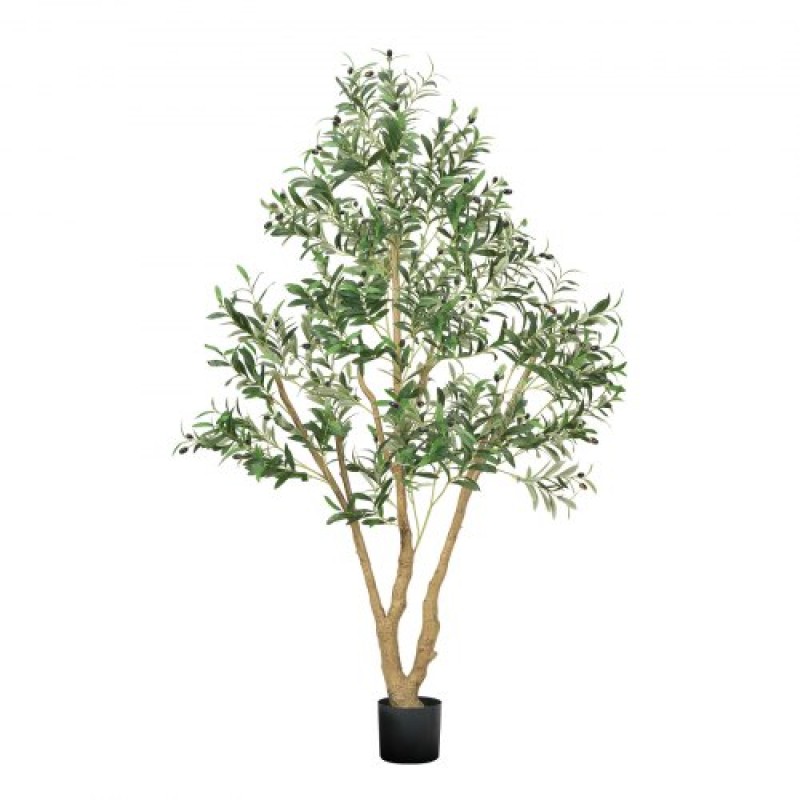VEVOR 180cm Τεχνητή ελιά με μαύρη γλάστρα, ψηλό ψεύτικο δέντρο με κορμό από φυσικό ξύλο & ρεαλιστικά πράσινα φύλλα και καρπούς, ψεύτικο φυτό εσωτερικού χώρου για σπίτι, γραφείο, σαλόνι, γωνιακή διακόσμηση