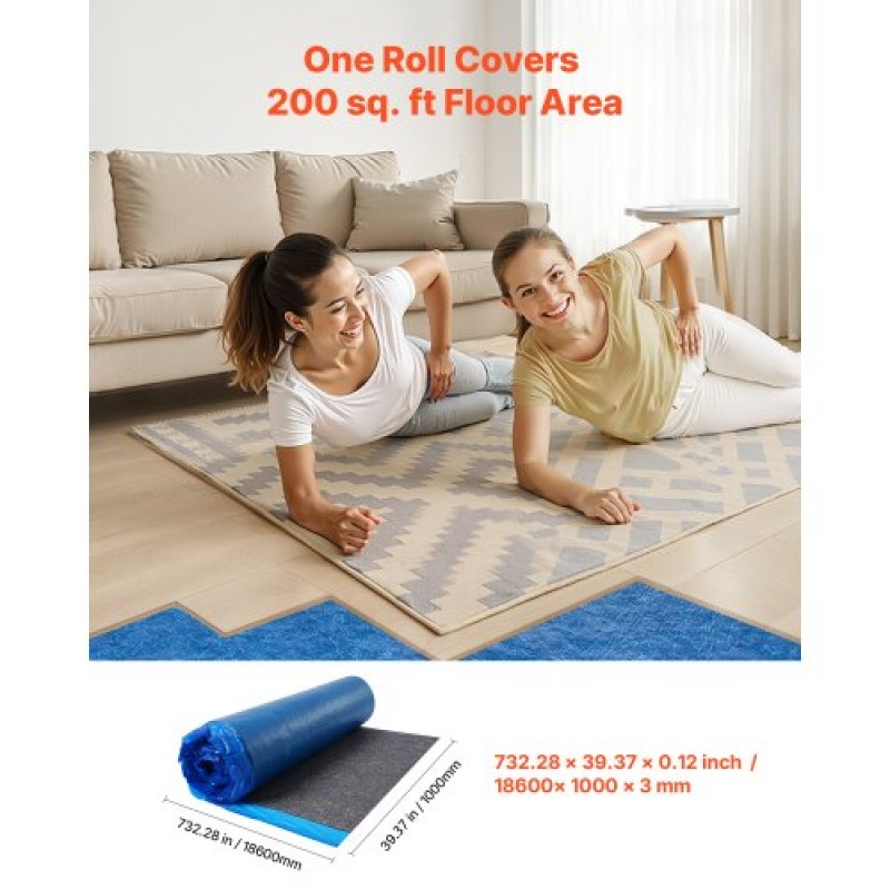 VEVOR Floor Underlayment 18.6 m² 3mm Sound/Vapor Barrier for Laminate Blue
