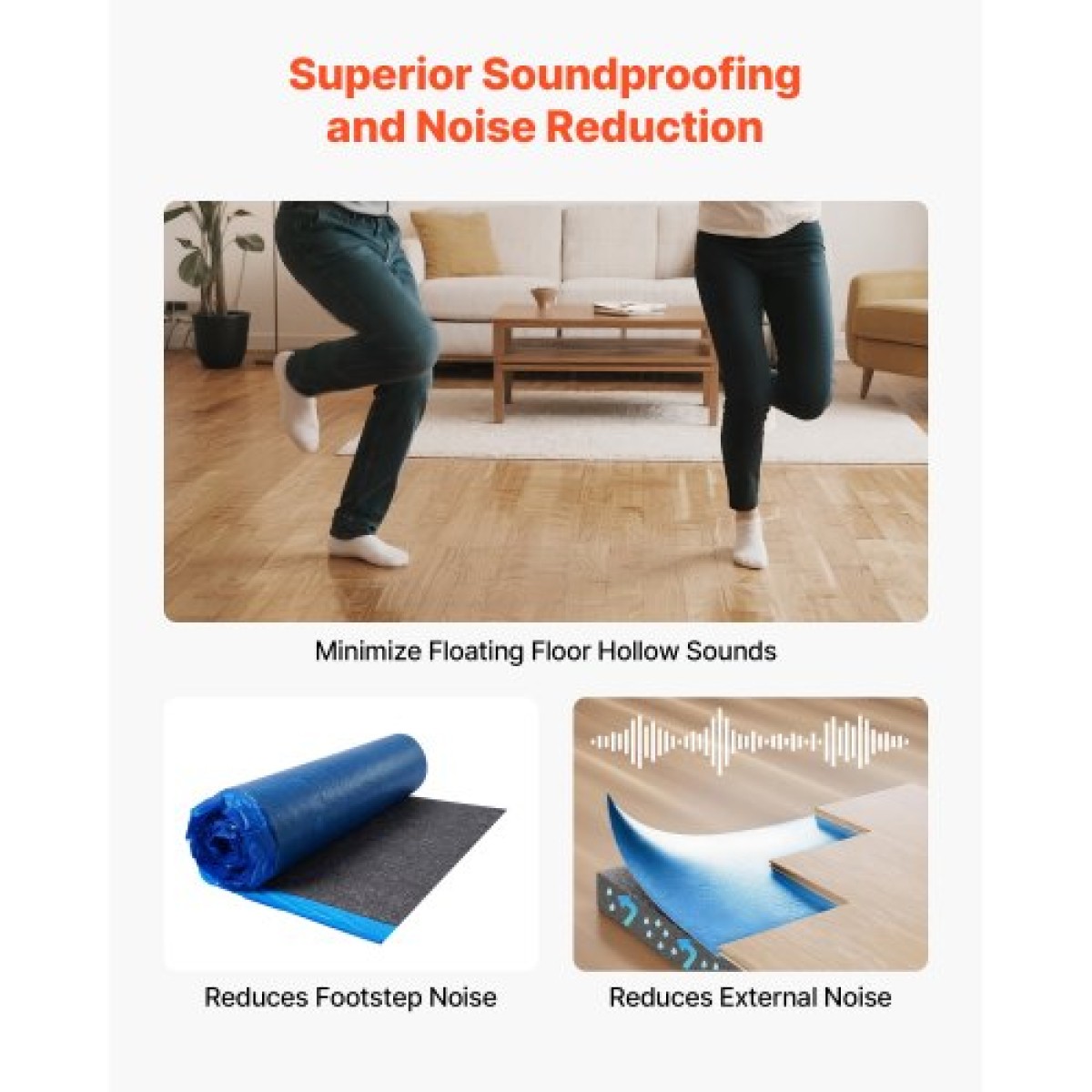 VEVOR Floor Underlayment 18.6 m² 3mm Sound/Vapor Barrier for Laminate Blue