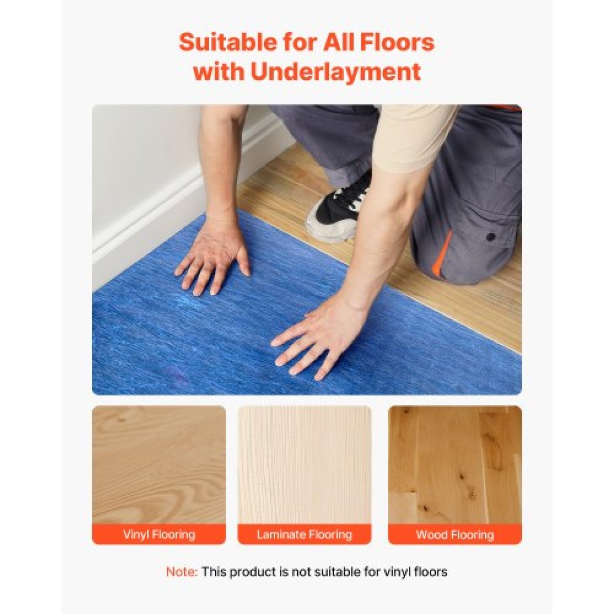 VEVOR Floor Underlayment 18.6 m² 3mm Sound/Vapor Barrier for Laminate Blue