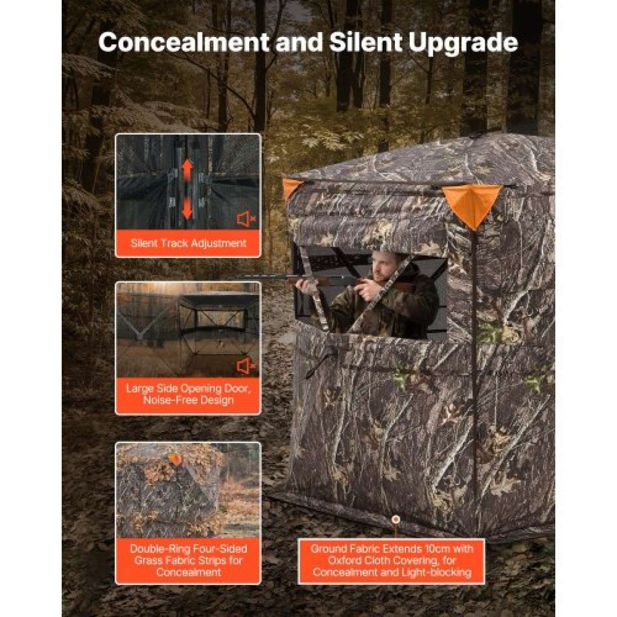 VEVOR Hunting Blind, περσίδες 2-3 ατόμων See Through Ground με τσάντα μεταφοράς, φορητή σκηνή παραλλαγής 360 μοιρών, ανθεκτικό κρυφό καταφύγιο με αθόρυβη πλαϊνή πόρτα και παράθυρο, για Τουρκία και ελάφια