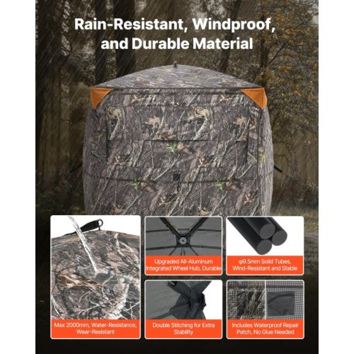 VEVOR Hunting Blind, περσίδες 2-3 ατόμων See Through Ground με τσάντα μεταφοράς, φορητή σκηνή παραλλαγής 360 μοιρών, ανθεκτικό κρυφό καταφύγιο με αθόρυβη πλαϊνή πόρτα και παράθυρο, για Τουρκία και ελάφια