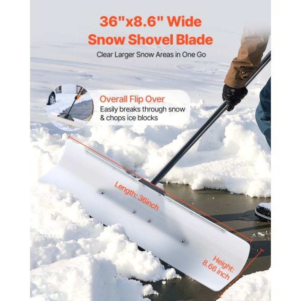 Φτυάρι VEVOR Snow Pusher, 91,5 cm Φτυάρι Εξωτερικού Χιονιού με Εργονομική λαβή, Πλαστική λεπίδα HDPE, Χειμερινά φτυάρια με λαβή σε τμήματα, Μεταλλική λωρίδα με μεταλλικές άκρες, Φορητό εργαλείο αφαίρεσης χιονιού για Driveway Garden