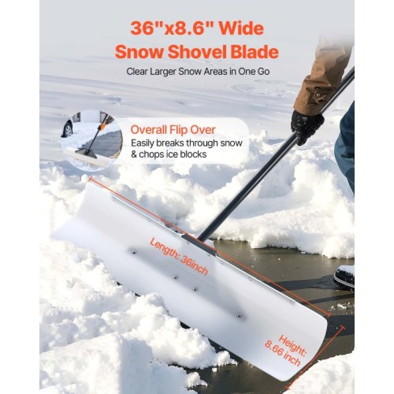Φτυάρι VEVOR Snow Pusher, 91,5 cm Φτυάρι Εξωτερικού Χιονιού με Εργονομική λαβή, Πλαστική λεπίδα HDPE, Χειμερινά φτυάρια με λαβή σε τμήματα, Μεταλλική λωρίδα με μεταλλικές άκρες, Φορητό εργαλείο αφαίρεσης χιονιού για Driveway Garden