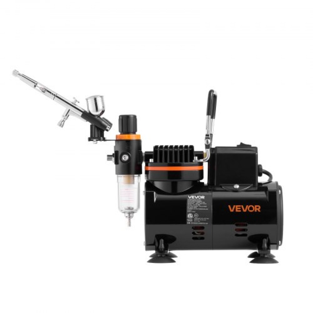 Σετ VEVOR Airbrush Kit, 1/6 HP, Air Brush Kit με αεροσυμπιεστή, 1 Dual-Action Professional Airbrush with 3 Tips, Hose, Hold, Cleaning Set, Low Noise, for Cake Decorating, Model Painting, Nail Art