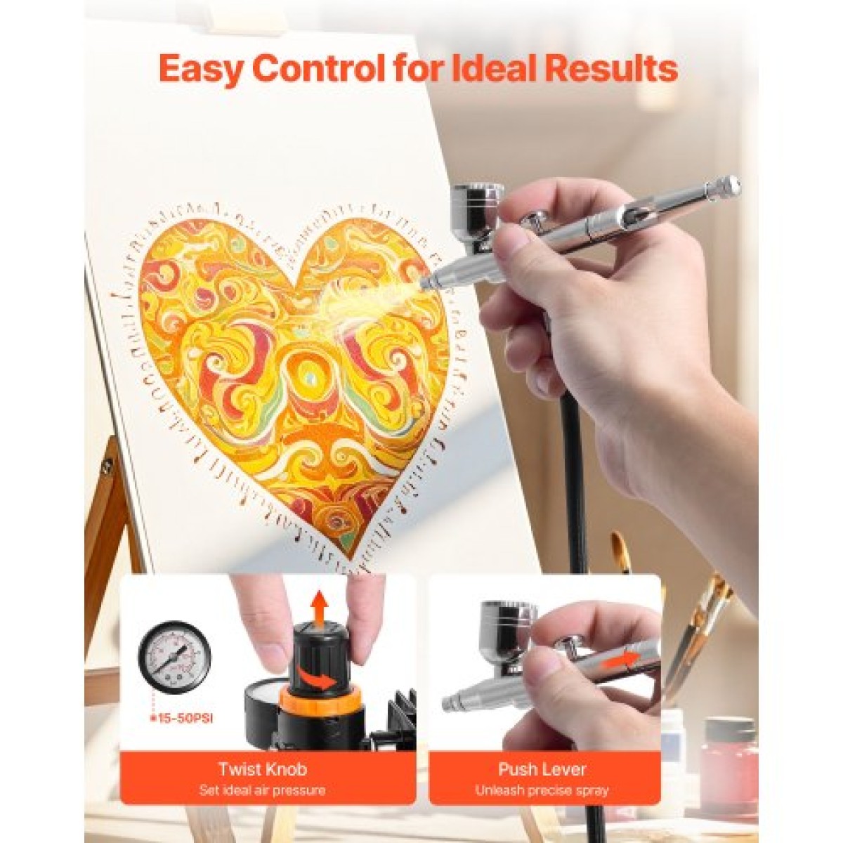 Σετ VEVOR Airbrush Kit, 1/6 HP, Air Brush Kit με αεροσυμπιεστή, 1 Dual-Action Professional Airbrush with 3 Tips, Hose, Hold, Cleaning Set, Low Noise, for Cake Decorating, Model Painting, Nail Art