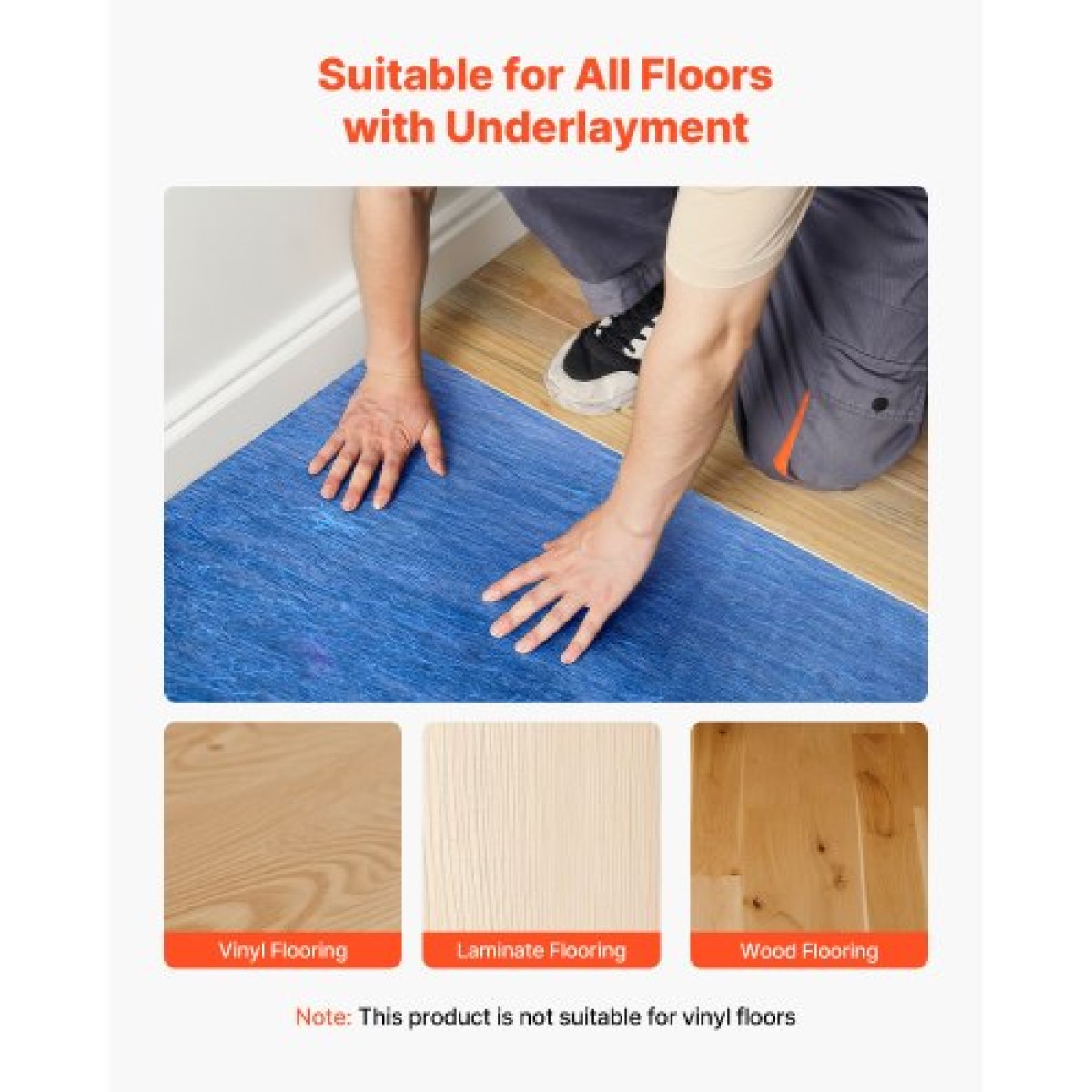 VEVOR Floor Underlayment 37.2 m² 3mm Recycled Fiber Sound/Vapor Barrier Blue