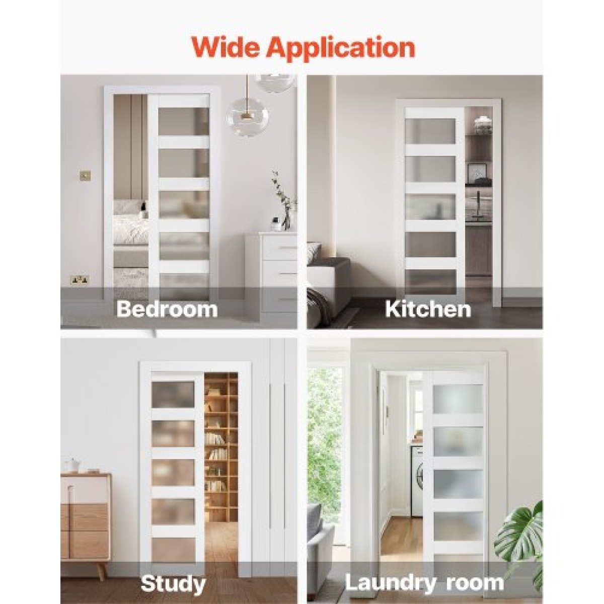 VEVOR Συρόμενη πόρτα τσέπης, 915 x 2035 mm, 5-Lite Frosted Glass Μονή συρόμενη πόρτα με κιτ υλικού, στιβαρό μασίφ ξύλο & MDF Πλάκα για πόρτες τσέπης με αδιάβροχη επιφάνεια για υπνοδωμάτιο κουζίνα δωμάτιο μελέτης