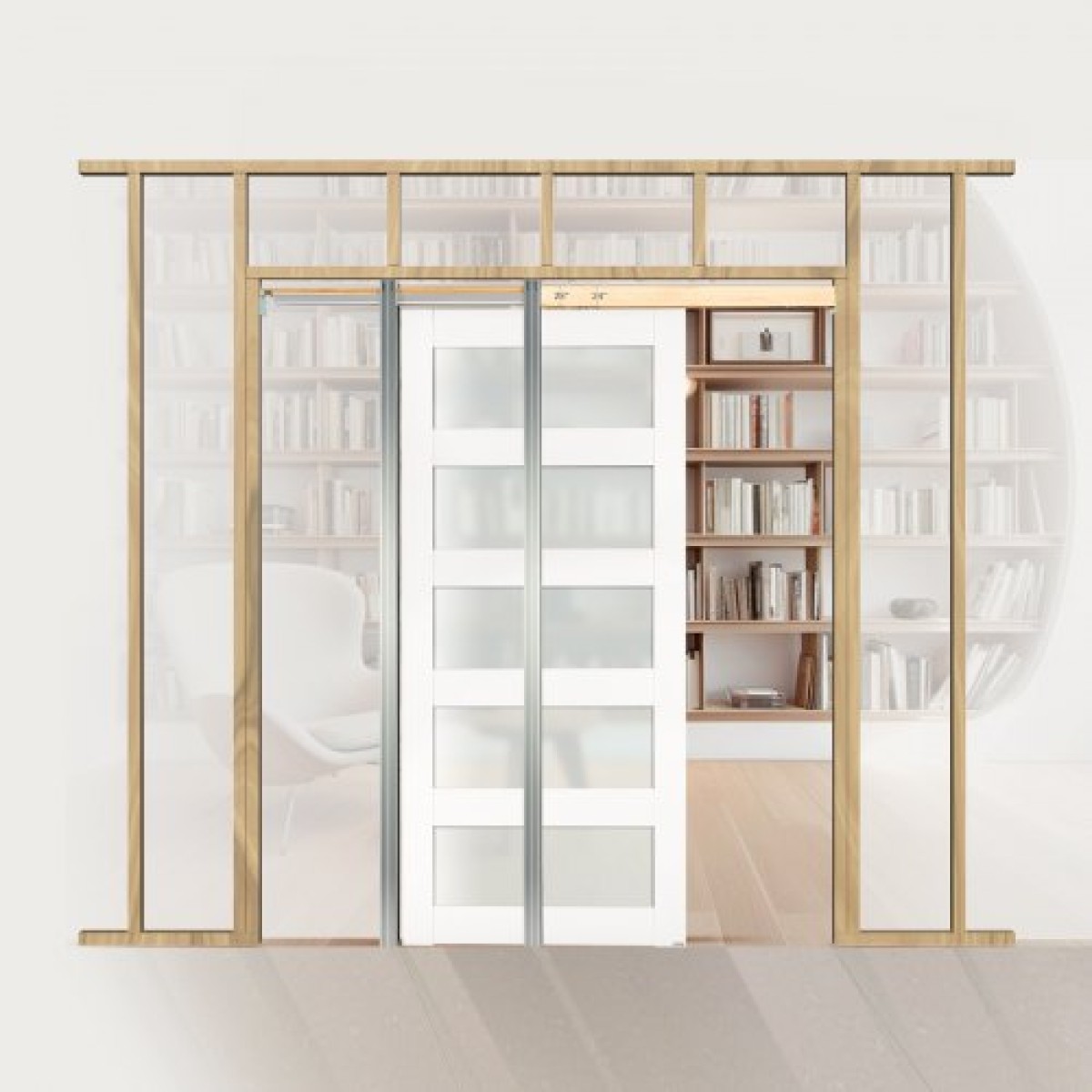 VEVOR Συρόμενη πόρτα τσέπης, 915 x 2035 mm, 5-Lite Frosted Glass Μονή συρόμενη πόρτα με κιτ υλικού, στιβαρό μασίφ ξύλο & MDF Πλάκα για πόρτες τσέπης με αδιάβροχη επιφάνεια για υπνοδωμάτιο κουζίνα δωμάτιο μελέτης