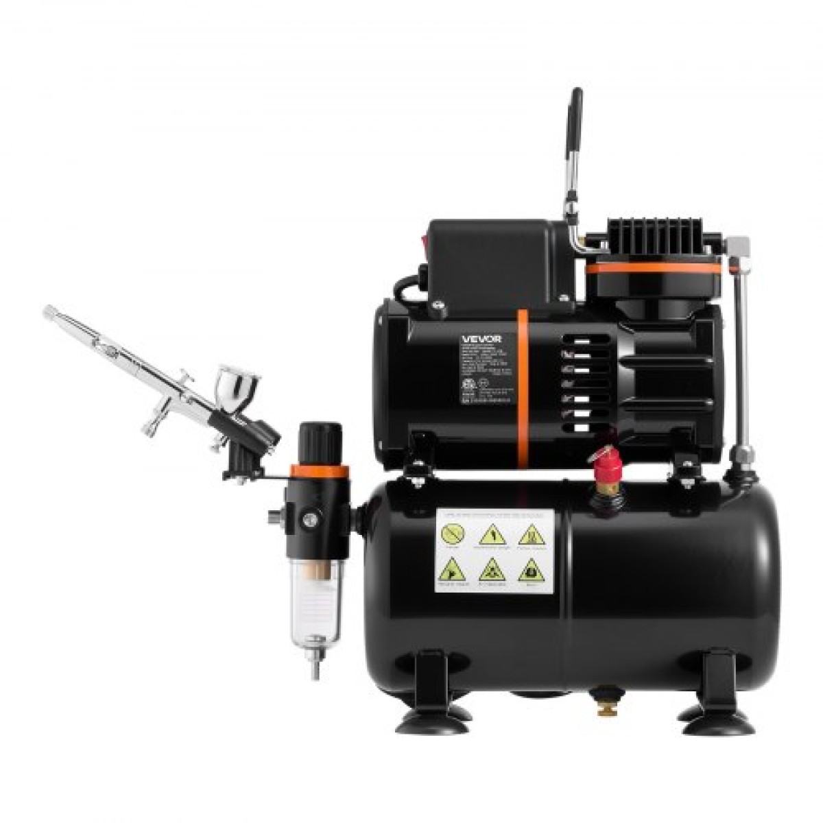 Σετ VEVOR Airbrush Kit, 1/6 HP, Air Brush Kit με αεροσυμπιεστή και δοχείο, 1 επαγγελματικό αερογράφο διπλής δράσης με 1 άκρο, λάστιχο, ακρυλικό χρώμα, 2 ανεμιστήρες, για διακόσμηση τούρτας, βάψιμο μοντέλων, τέχνη νυχιών