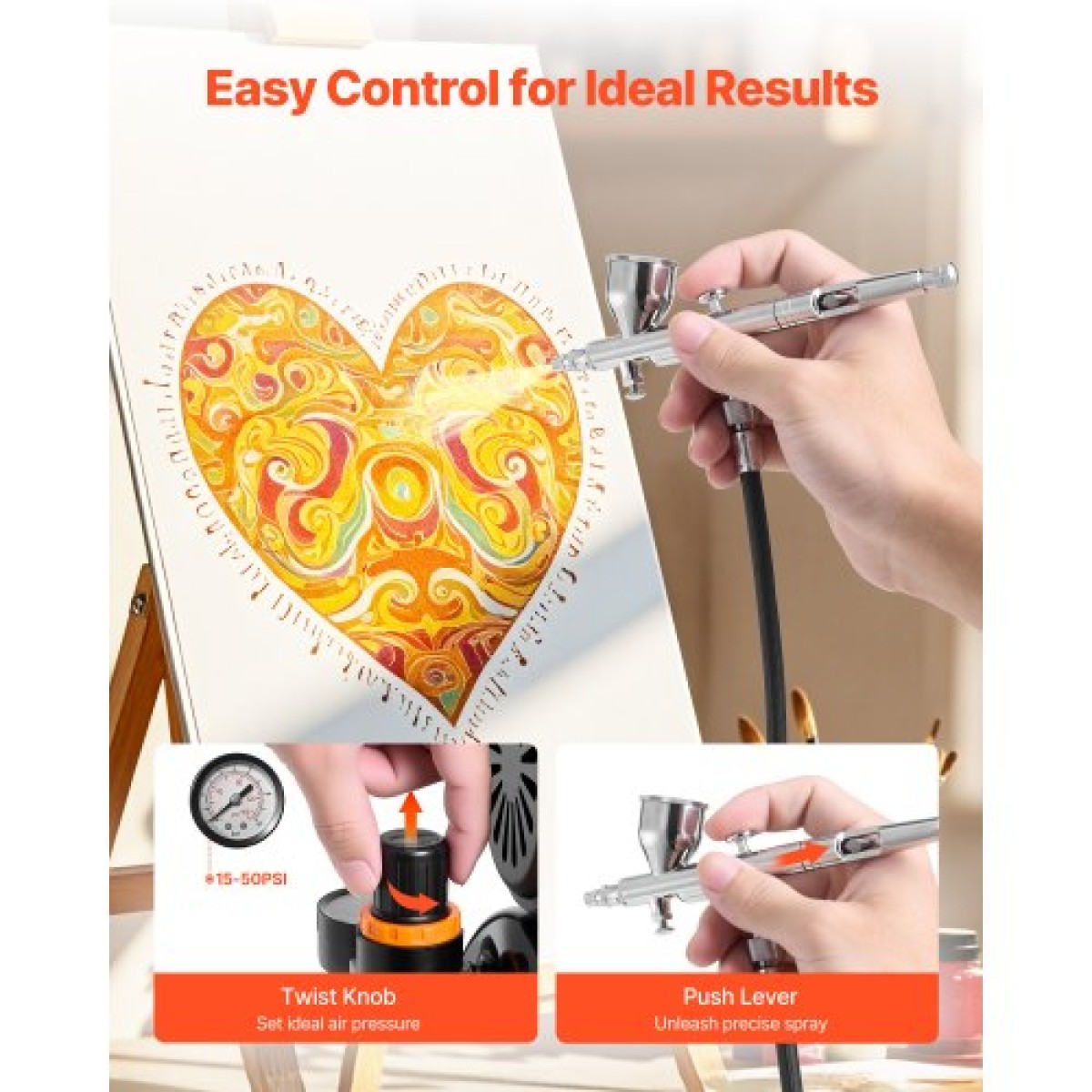Σετ VEVOR Airbrush Kit, 1/6 HP, Air Brush Kit με αεροσυμπιεστή και δοχείο, 1 επαγγελματικό αερογράφο διπλής δράσης με 1 άκρο, λάστιχο, ακρυλικό χρώμα, 2 ανεμιστήρες, για διακόσμηση τούρτας, βάψιμο μοντέλων, τέχνη νυχιών
