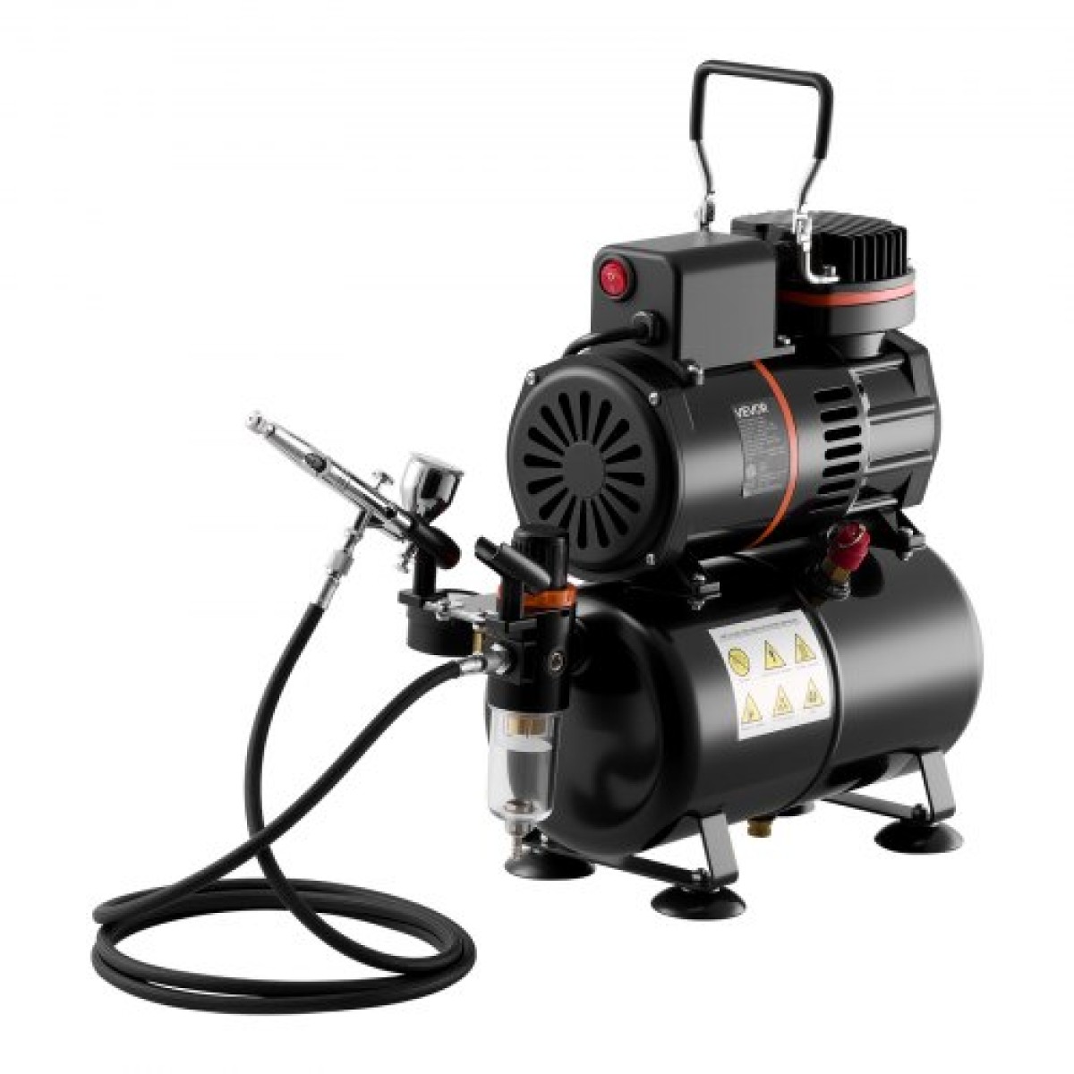 Σετ VEVOR Airbrush Kit, 1/6 HP, Air Brush Kit με αεροσυμπιεστή και δοχείο, 1 επαγγελματικό αερογράφο διπλής δράσης με 1 άκρο, λάστιχο, ακρυλικό χρώμα, 2 ανεμιστήρες, για διακόσμηση τούρτας, βάψιμο μοντέλων, τέχνη νυχιών