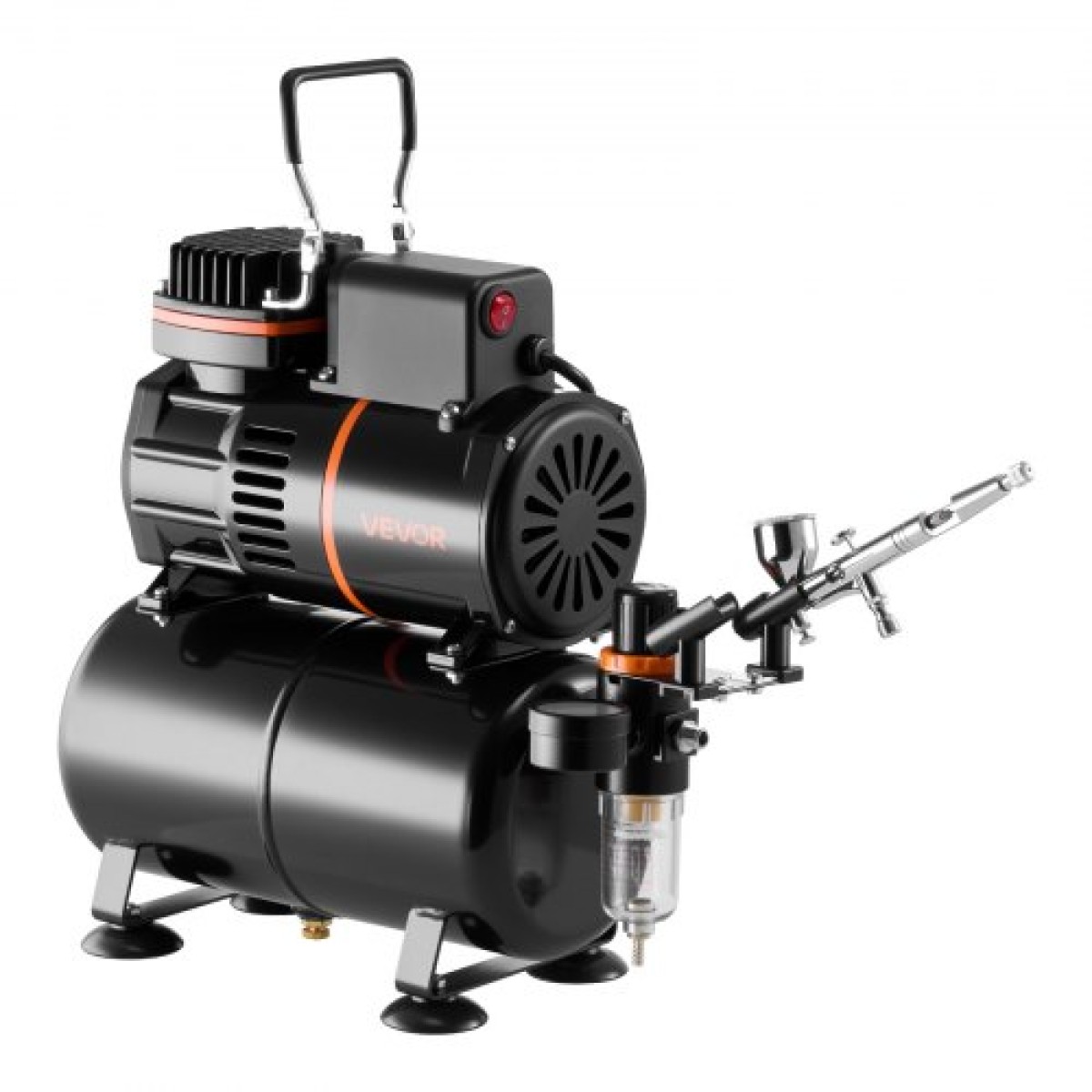 Σετ VEVOR Airbrush Kit, 1/6 HP, Air Brush Kit με αεροσυμπιεστή και δοχείο, 1 επαγγελματικό αερογράφο διπλής δράσης με 1 άκρο, λάστιχο, ακρυλικό χρώμα, 2 ανεμιστήρες, για διακόσμηση τούρτας, βάψιμο μοντέλων, τέχνη νυχιών