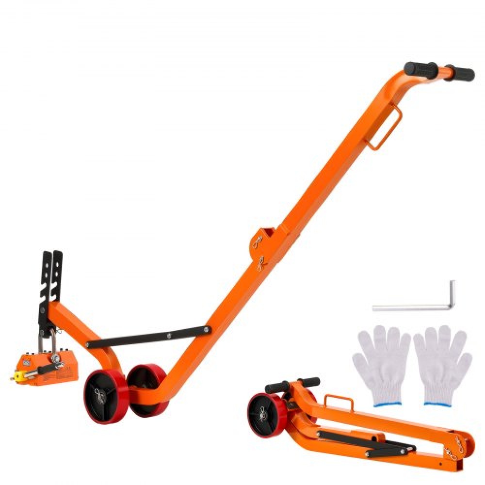VEVOR Magnetic Lid Lifter Dolly, 600 kg Pulling Capacity, Steel Dolly with Heavy Duty Magnet Lift and 2 Wheels, Adjustable Handle, N42 Neodymium, Foldable and Portable, for Lifting Manhole Covers