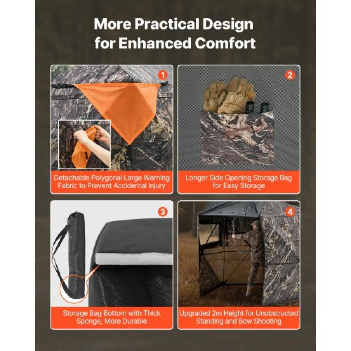 VEVOR Hunting Blind, 6-7 Persons, 288 Degree 5 Side See-Through Ground blinds με τσάντα μεταφοράς, φορητή σκηνή παραλλαγής, ανθεκτικό κρυφό καταφύγιο με αθόρυβη πόρτα και παράθυρο με φερμουάρ, για ελάφια Τουρκίας
