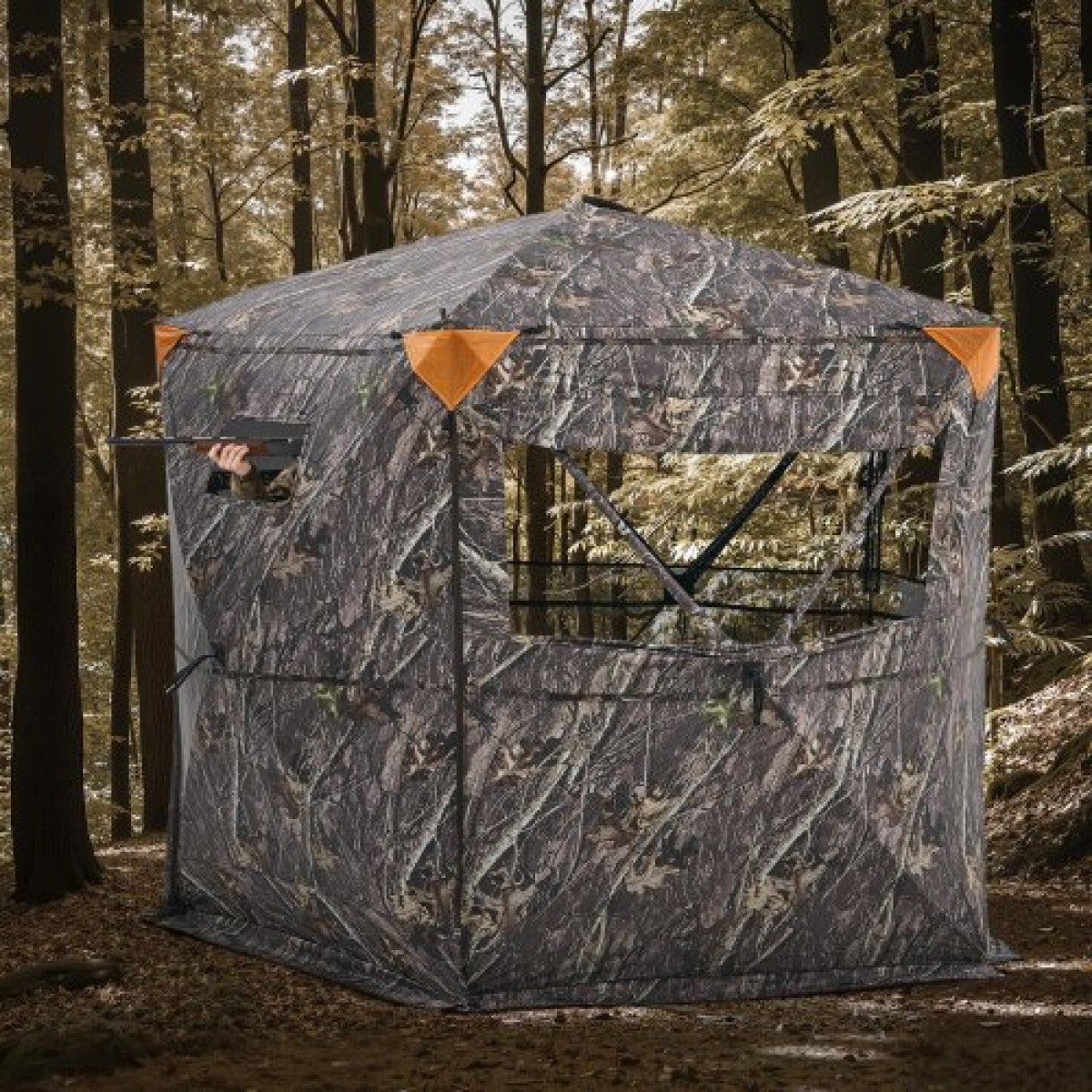 VEVOR Hunting Blind, 6-7 Persons, 288 Degree 5 Side See-Through Ground blinds με τσάντα μεταφοράς, φορητή σκηνή παραλλαγής, ανθεκτικό κρυφό καταφύγιο με αθόρυβη πόρτα και παράθυρο με φερμουάρ, για ελάφια Τουρκίας