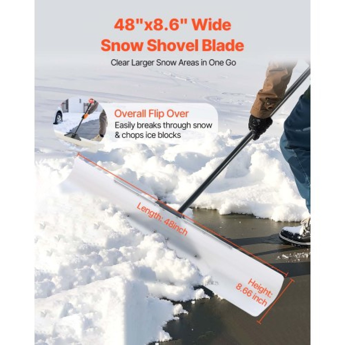 Φτυάρι VEVOR Snow Pusher, 122cm Φτυάρι Χιονιού εξωτερικού χώρου με εργονομική λαβή, HDPE Πλαστική λεπίδα, Χειμερινά φτυάρια με λαβή σε τμήματα, Μεταλλική λωρίδα με άκρες, φορητό εργαλείο αφαίρεσης χιονιού για Driveway Garden