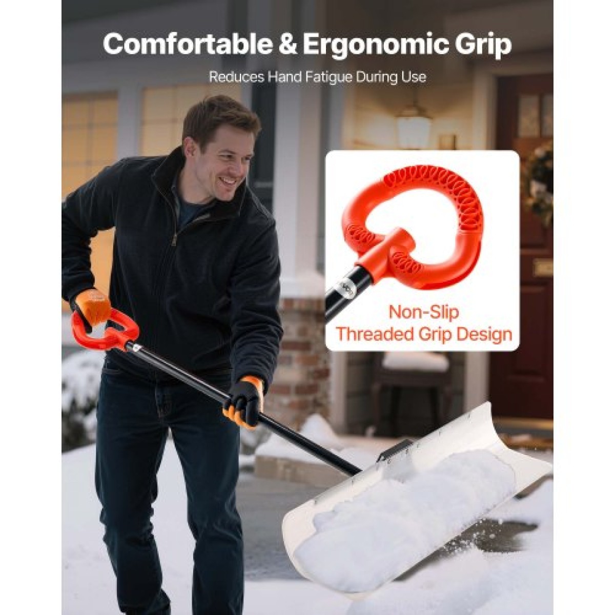 Φτυάρι VEVOR Snow Pusher, 122cm Φτυάρι Χιονιού εξωτερικού χώρου με εργονομική λαβή, HDPE Πλαστική λεπίδα, Χειμερινά φτυάρια με λαβή σε τμήματα, Μεταλλική λωρίδα με άκρες, φορητό εργαλείο αφαίρεσης χιονιού για Driveway Garden