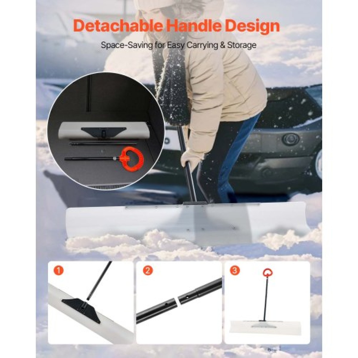 Φτυάρι VEVOR Snow Pusher, 122cm Φτυάρι Χιονιού εξωτερικού χώρου με εργονομική λαβή, HDPE Πλαστική λεπίδα, Χειμερινά φτυάρια με λαβή σε τμήματα, Μεταλλική λωρίδα με άκρες, φορητό εργαλείο αφαίρεσης χιονιού για Driveway Garden