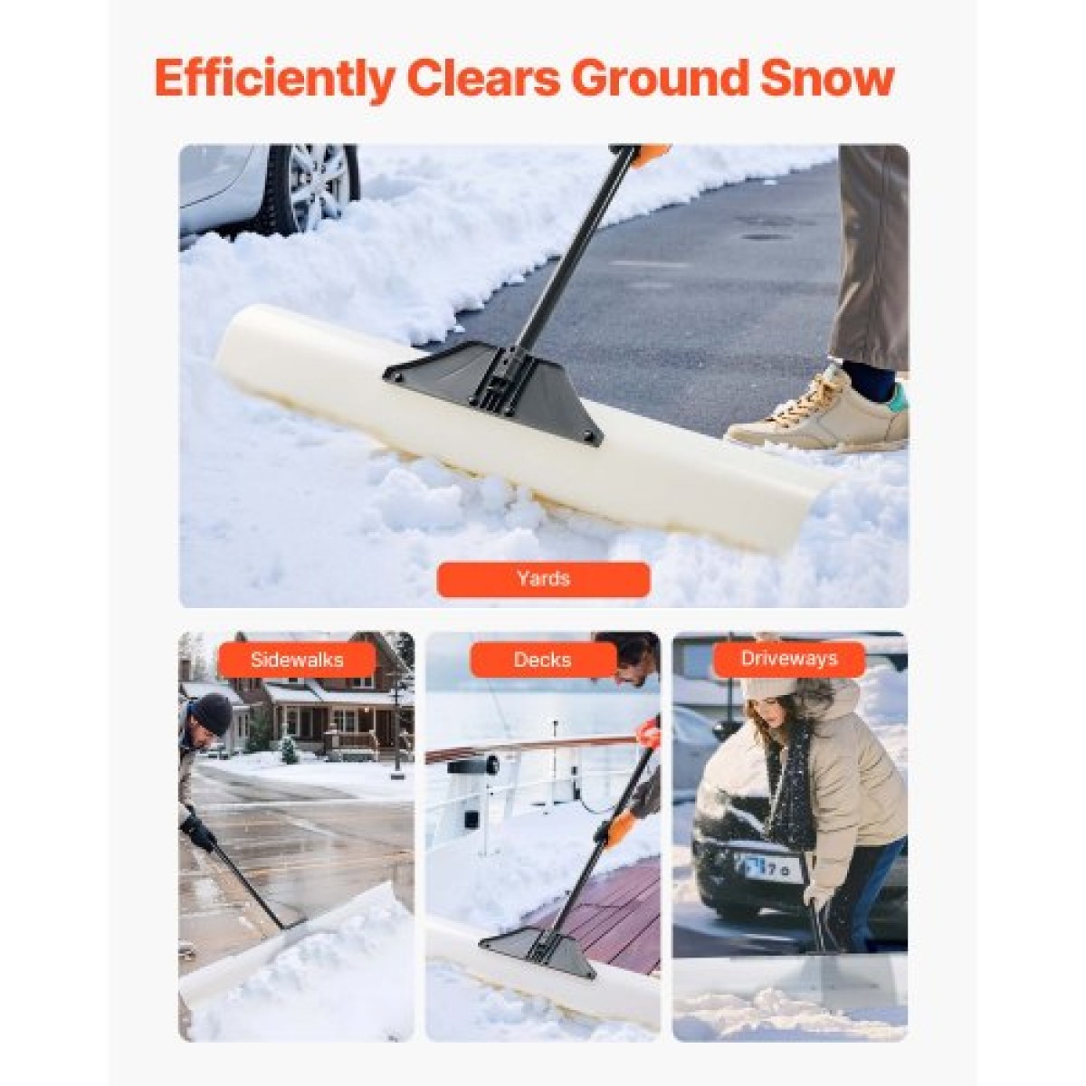 Φτυάρι VEVOR Snow Pusher, 122cm Φτυάρι Χιονιού εξωτερικού χώρου με εργονομική λαβή, HDPE Πλαστική λεπίδα, Χειμερινά φτυάρια με λαβή σε τμήματα, Μεταλλική λωρίδα με άκρες, φορητό εργαλείο αφαίρεσης χιονιού για Driveway Garden