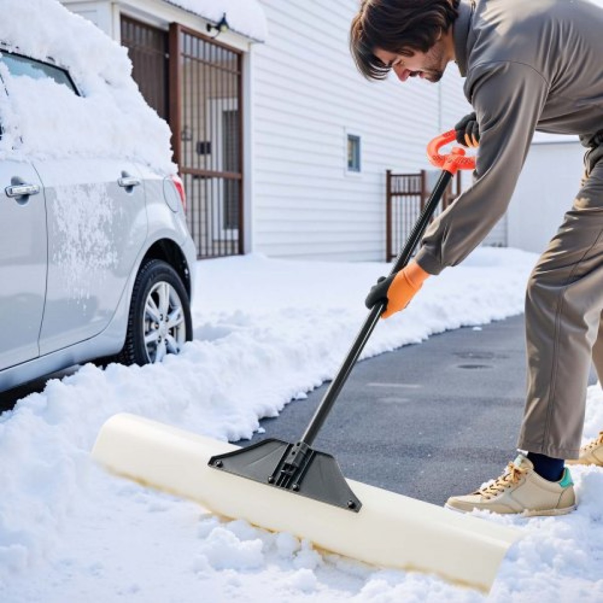 Φτυάρι VEVOR Snow Pusher, 122cm Φτυάρι Χιονιού εξωτερικού χώρου με εργονομική λαβή, HDPE Πλαστική λεπίδα, Χειμερινά φτυάρια με λαβή σε τμήματα, Μεταλλική λωρίδα με άκρες, φορητό εργαλείο αφαίρεσης χιονιού για Driveway Garden