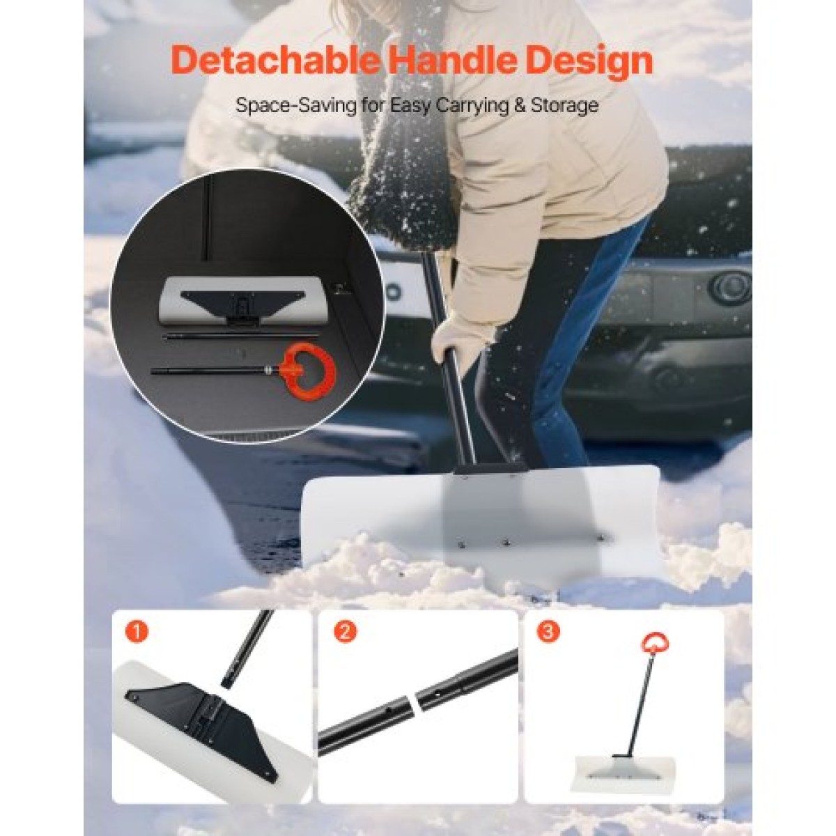 Φτυάρι VEVOR Snow Pusher, Φτυάρι Εξωτερικού Χιονιού πλάτους 61 cm με Εργονομική λαβή, HDPE Πλαστική Λεπίδα, Χειμερινά Φτυάρια με Τμηματοποιημένη Λαβή, Φορητό εργαλείο αφαίρεσης χιονιού για Κάμπινγκ Driveway Garden