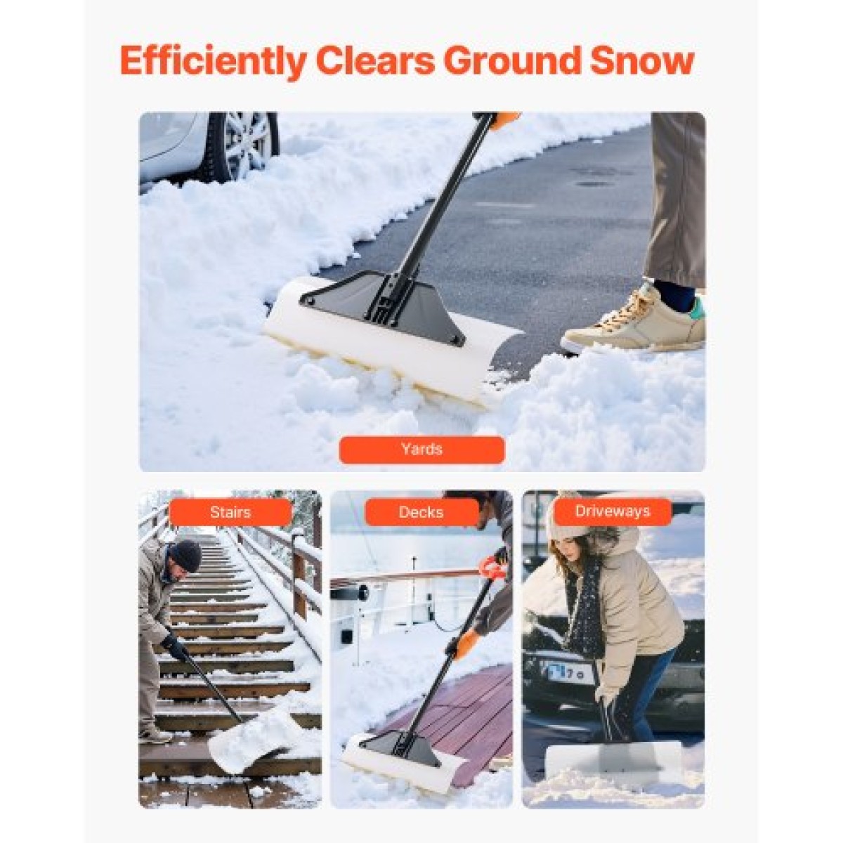 Φτυάρι VEVOR Snow Pusher, Φτυάρι Εξωτερικού Χιονιού πλάτους 61 cm με Εργονομική λαβή, HDPE Πλαστική Λεπίδα, Χειμερινά Φτυάρια με Τμηματοποιημένη Λαβή, Φορητό εργαλείο αφαίρεσης χιονιού για Κάμπινγκ Driveway Garden