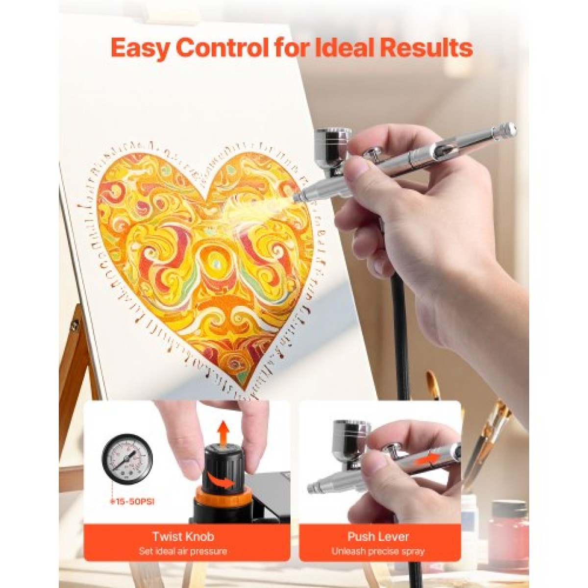 Σετ VEVOR Airbrush Kit, 1/6 HP, Air Brush Kit με αεροσυμπιεστή, 1 Dual-Action Professional Airbrush with 3 Tips, Hose, Acrylic Paint, Brush, Low Noise, for Cake Decorating, Model Painting, Nail Art
