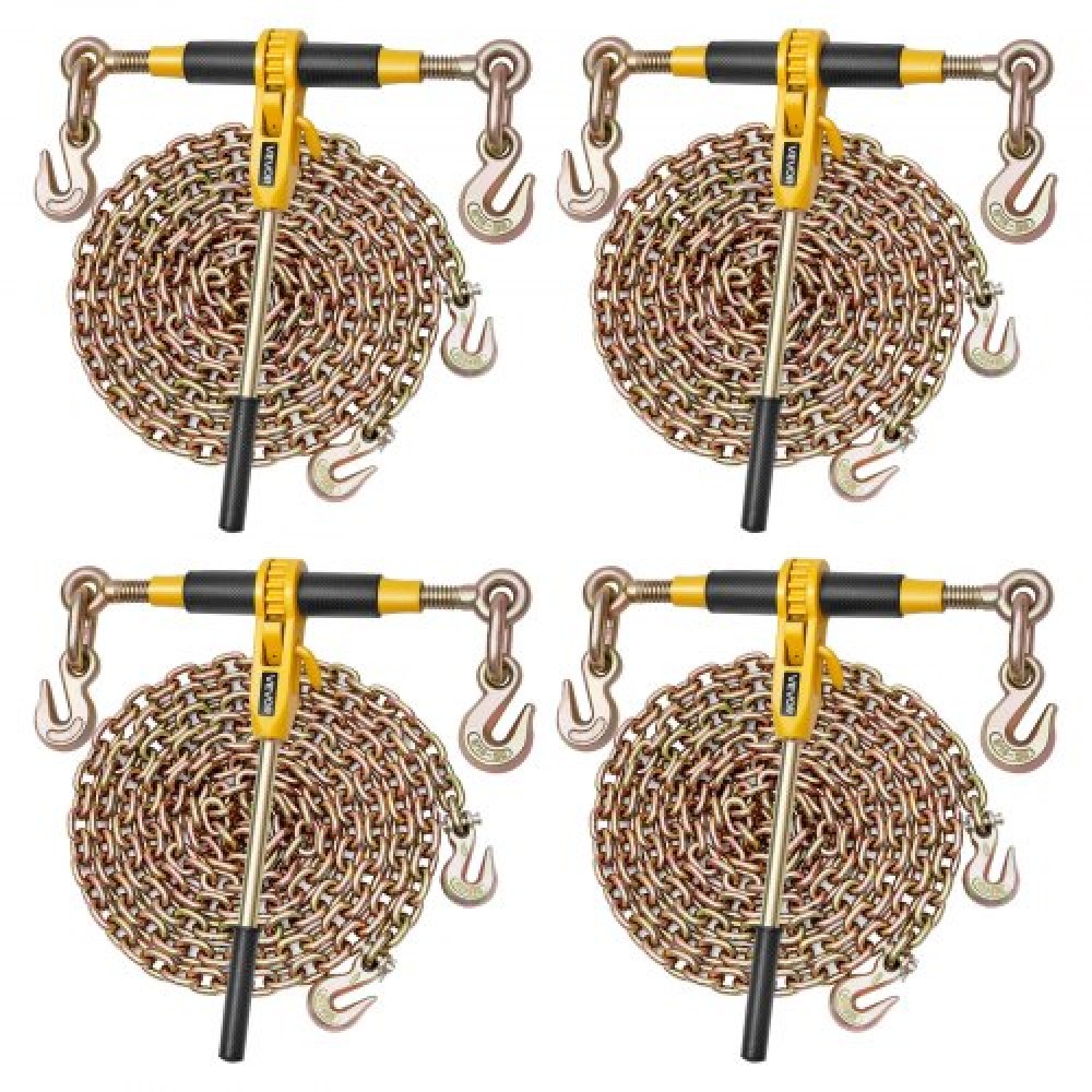 Βιβλιοδετικό αλυσίδας VEVOR, 5/16 in x 12,8 ft Αλυσίδες G80, Φορτίο εργασίας 8000 lbs, σετ συνδετικού φορτίου καστάνιας, σετ αλυσίδων και συνδετήρων, Δέσμες αλυσίδας έλξης για έλξη, ρυμούλκηση, υλοτομία (4 σετ)