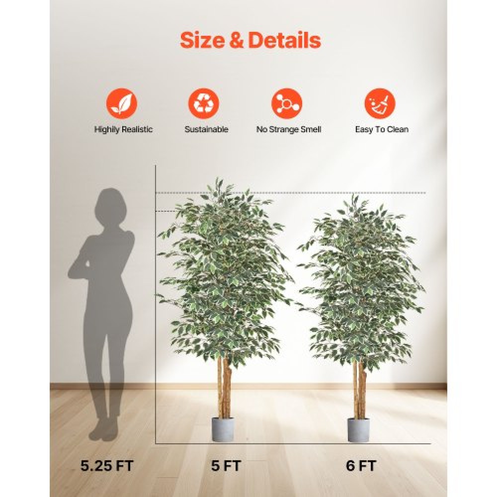 VEVOR Τεχνητό δέντρο Ficus 180 cm με Μαύρη γλάστρα, Ψηλό φυτό Faux Ficus με κορμό από φυσικό ξύλο και ρεαλιστικά πράσινα φύλλα, ψεύτικο μεταξωτό δέντρο εσωτερικού χώρου για διακόσμηση σπιτιού, γραφείου, σαλονιού ή γωνίας