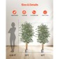 VEVOR Τεχνητό δέντρο Ficus 180 cm με Μαύρη γλάστρα, Ψηλό φυτό Faux Ficus με κορμό από φυσικό ξύλο και ρεαλιστικά πράσινα φύλλα, ψεύτικο μεταξωτό δέντρο εσωτερικού χώρου για διακόσμηση σπιτιού, γραφείου, σαλονιού ή γωνίας
