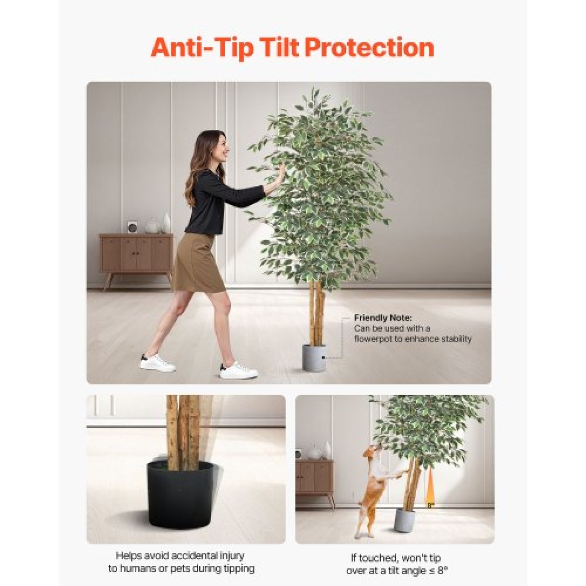 VEVOR Τεχνητό δέντρο Ficus 180 cm με Μαύρη γλάστρα, Ψηλό φυτό Faux Ficus με κορμό από φυσικό ξύλο και ρεαλιστικά πράσινα φύλλα, ψεύτικο μεταξωτό δέντρο εσωτερικού χώρου για διακόσμηση σπιτιού, γραφείου, σαλονιού ή γωνίας