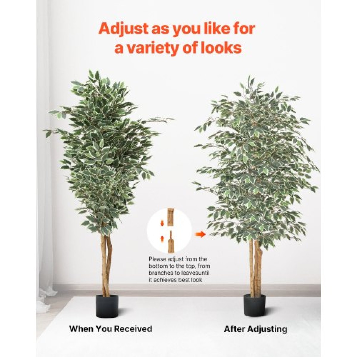 VEVOR Τεχνητό δέντρο Ficus 180 cm με Μαύρη γλάστρα, Ψηλό φυτό Faux Ficus με κορμό από φυσικό ξύλο και ρεαλιστικά πράσινα φύλλα, ψεύτικο μεταξωτό δέντρο εσωτερικού χώρου για διακόσμηση σπιτιού, γραφείου, σαλονιού ή γωνίας