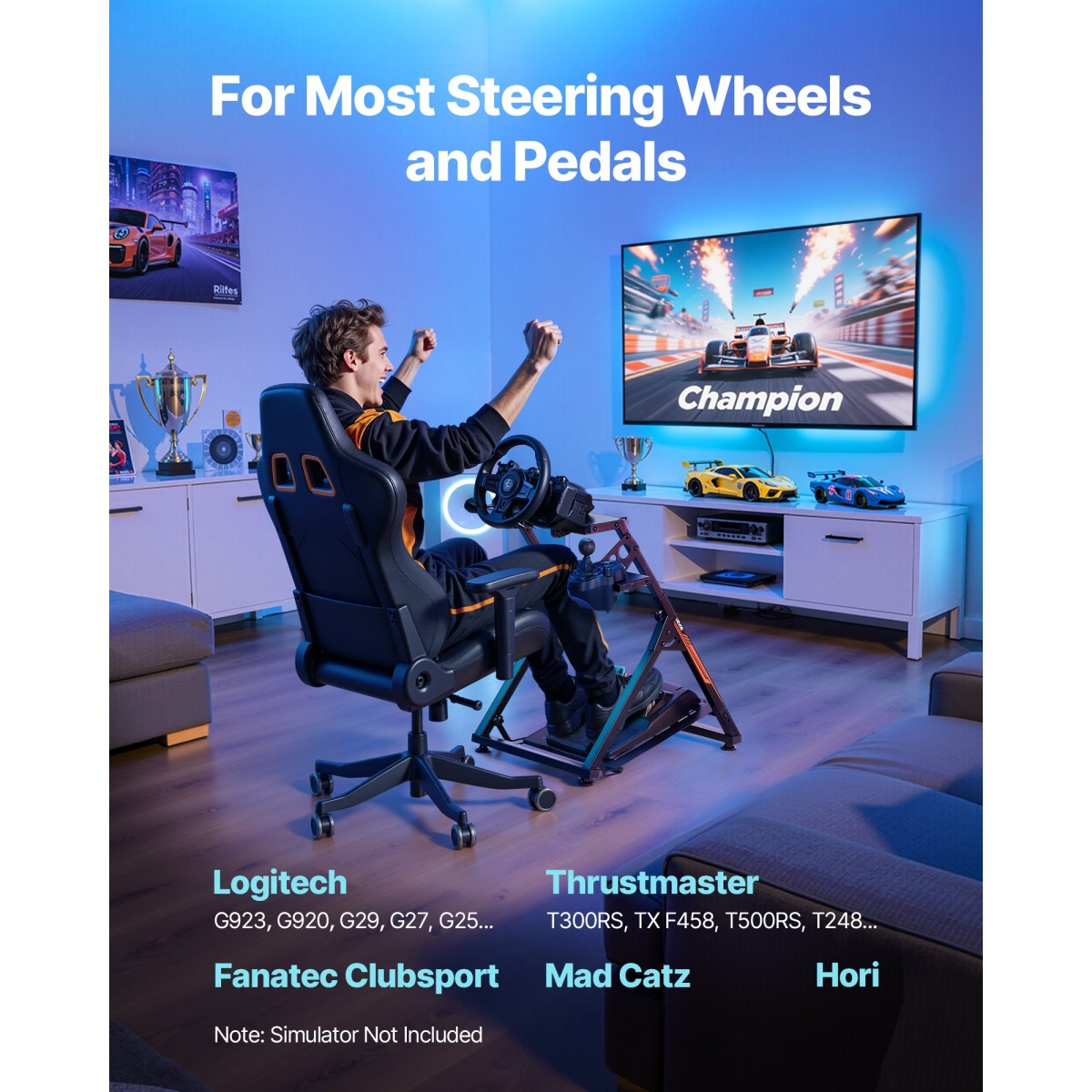 VEVOR Racing Wheel Stand, Ρυθμιζόμενη και αναδιπλούμενη βάση προσομοιωτή για Logitech G923 G920 G29 G27, Thrustmaster T300RS TX F458 T500RS T3PA-PRO(F1/GT) Πιλοτήριο παιχνιδιών, Προσομοιωτής Πεντάλ ΔΕΝ Περιλαμβάνεται, Comp
