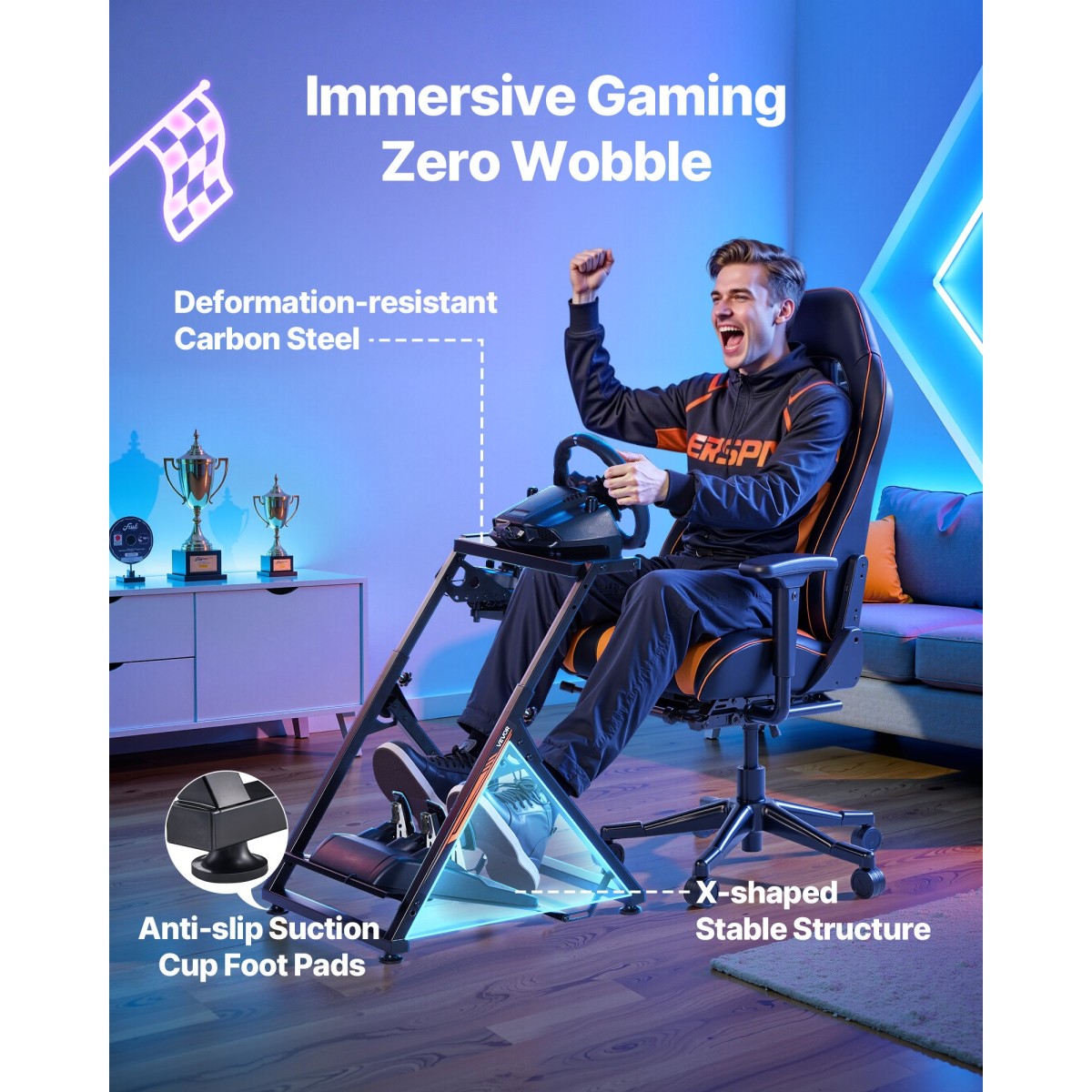 VEVOR Racing Wheel Stand, Ρυθμιζόμενη και αναδιπλούμενη βάση προσομοιωτή για Logitech G923 G920 G29 G27, Thrustmaster T300RS TX F458 T500RS T3PA-PRO(F1/GT) Πιλοτήριο παιχνιδιών, Προσομοιωτής Πεντάλ ΔΕΝ Περιλαμβάνεται, Comp