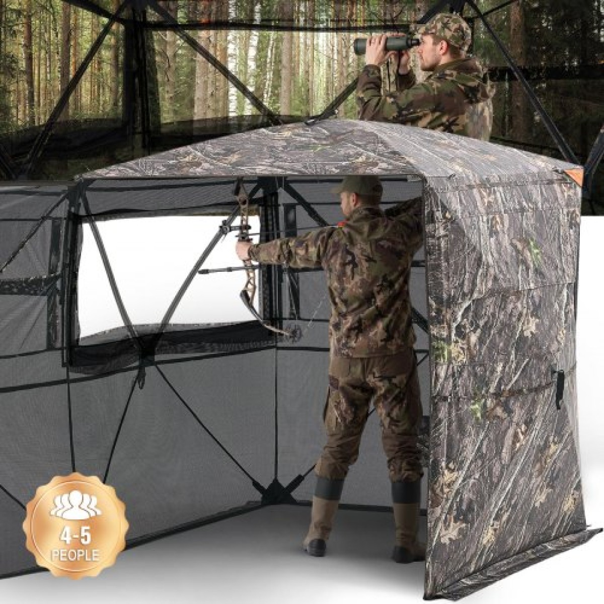 VEVOR Hunting Blind, περσίδες 4-5 ατόμων See Through Ground με τσάντα μεταφοράς, φορητή σκηνή παραλλαγής 360 μοιρών, ανθεκτικό κρυφό καταφύγιο με αθόρυβη πόρτα και παράθυρο με φερμουάρ, για Τουρκία και ελάφια