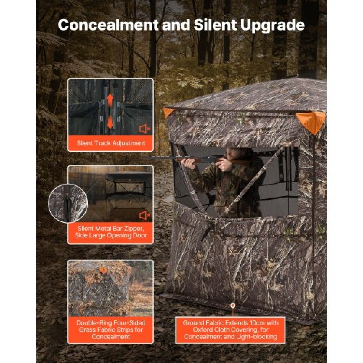 VEVOR Hunting Blind, περσίδες 4-5 ατόμων See Through Ground με τσάντα μεταφοράς, φορητή σκηνή παραλλαγής 360 μοιρών, ανθεκτικό κρυφό καταφύγιο με αθόρυβη πόρτα και παράθυρο με φερμουάρ, για Τουρκία και ελάφια