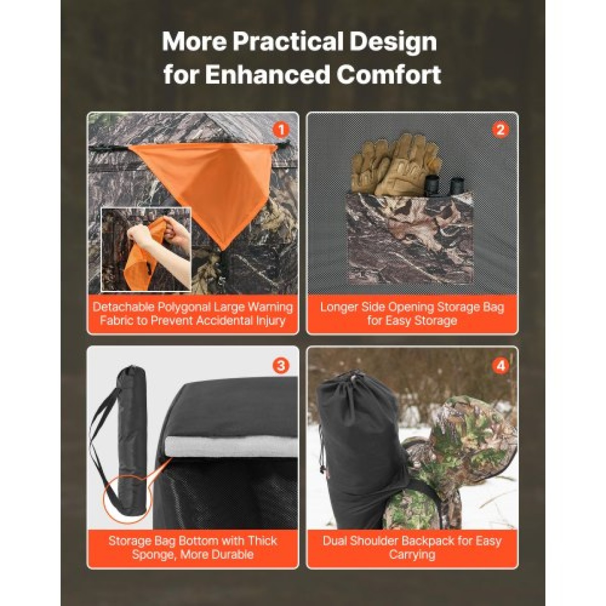 VEVOR Hunting Blind, περσίδες 4-5 ατόμων See Through Ground με τσάντα μεταφοράς, φορητή σκηνή παραλλαγής 360 μοιρών, ανθεκτικό κρυφό καταφύγιο με αθόρυβη πόρτα και παράθυρο με φερμουάρ, για Τουρκία και ελάφια